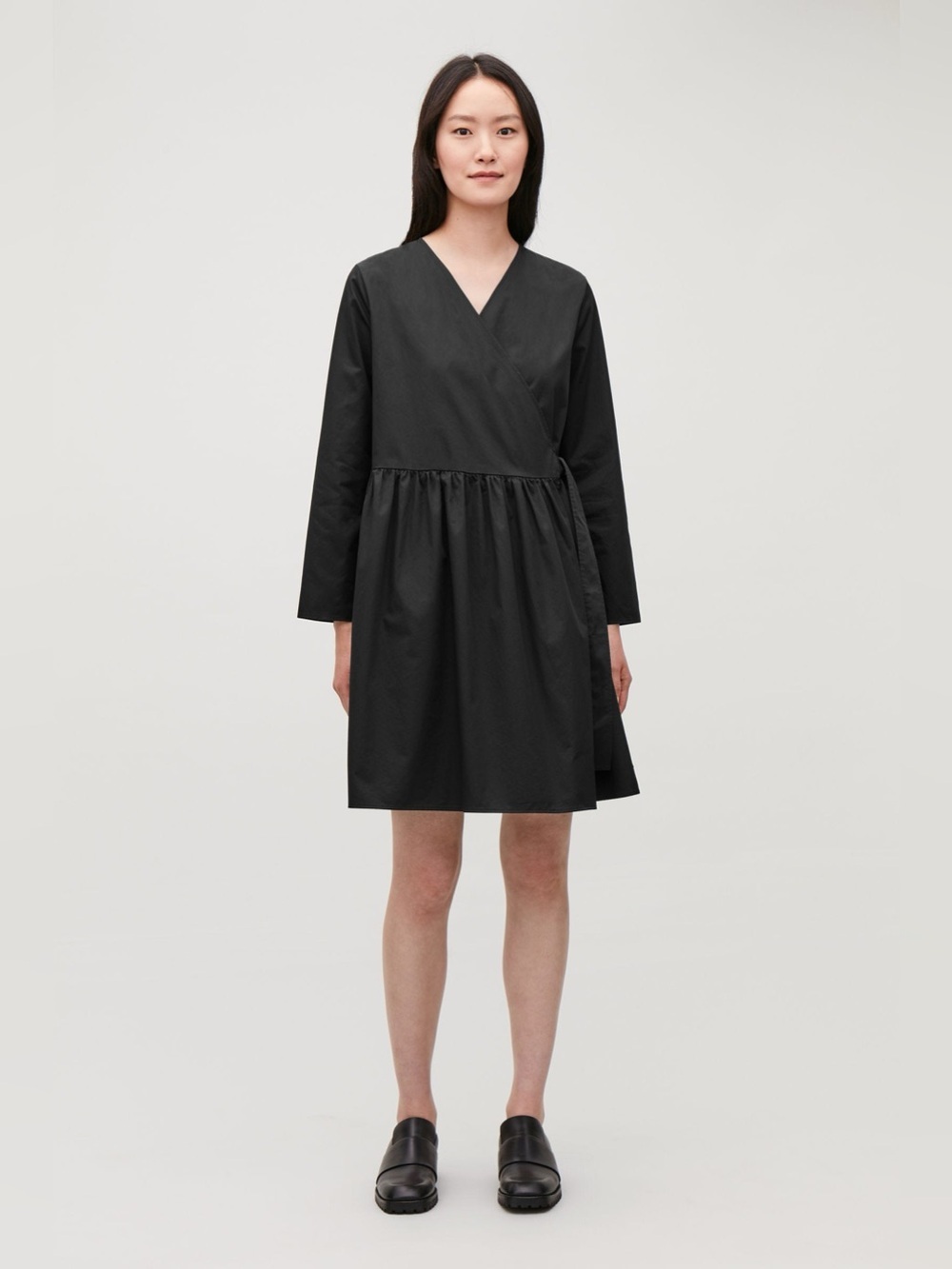 COS Pleated Fold Over Wrap Dress Size 34 / 4 / XS 100% Poplin Cotton Casual
